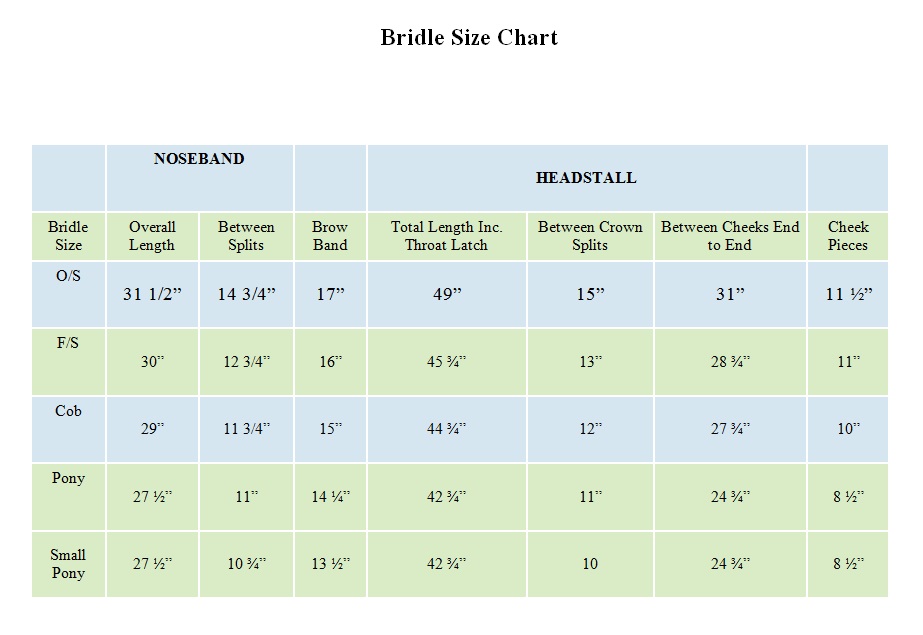 bridle-size-chart