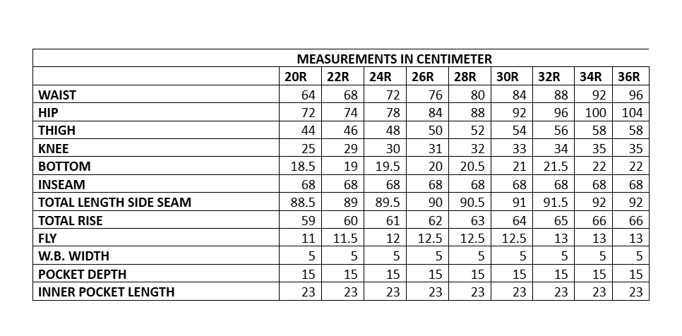 Gabrielle Size Chart